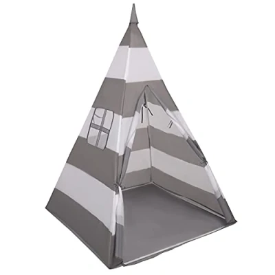 Afbeelding van Selonis Tipi tent voor kinderen, speelhuis zonder ballen, binnen en buiten, grijze witte strepen