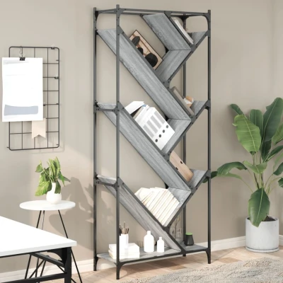 Afbeelding van Boekenkast 79x30x180 cm bewerkt hout en metaal grijs sonoma
