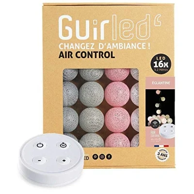 Afbeelding van Guirled Guirlande lumineuse boules coton LED USB Télécommande sans fil Veilleuse bébé 2h Adaptateur secteur double 2A inclus 4 intensités 16 1.6m Églantine