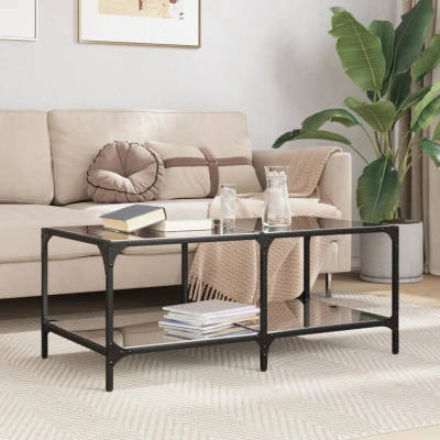 Afbeelding van Salontafel met zwart glazen blad 98,5x50x40 cm staal
