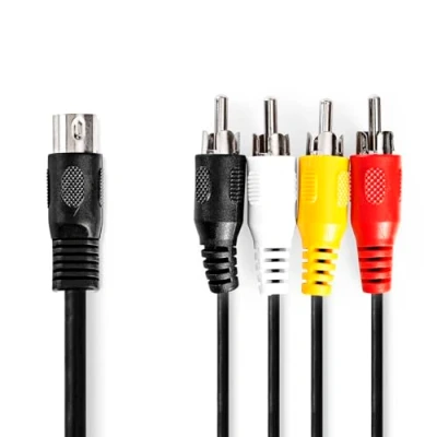 Afbeelding van Nedis DIN Audiokabel 5 Pins Male 4x RCA Vernikkeld 1.00 m Rond PVC Zwart Label