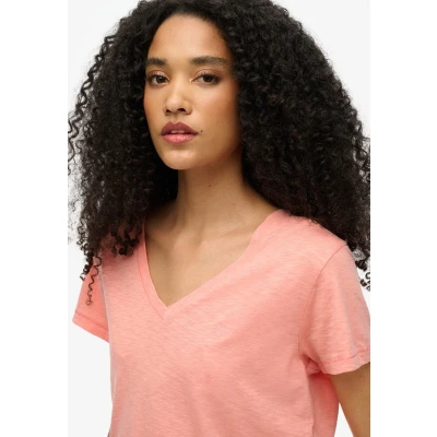 Afbeelding van Superdry Embroidered Vneck Tshirt basic, Dames, Maat: 40, Peach amber pink