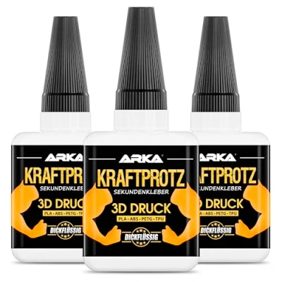 Afbeelding van arka Kraftprotz 3 tubes extra sterke secondelijm voor 3D printen, 50 g, met anti uitdrogingspunt, sterkte, dikke en waterdichte lijm, PLA ABS PETG lijm TPU