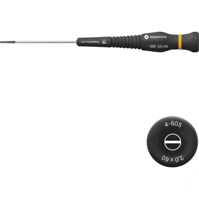 Afbeelding van Bernstein Tools for Electronics Elektronica en fijnmechanica Platte schroevendraaier Kopbreedte: 2 mm Koplengte: 60