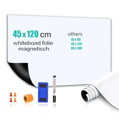 Afbeelding van whiteboard folie, 45 x 120 cm, magnetisch, zelfklevend, folie met marker en spons, wandfolie voor gladde oppervlakken op school, kantoor, thuis