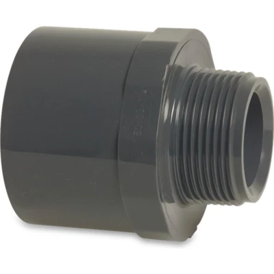 Afbeelding van Puntstuk PVC U 40/50 mm x 1 1/2 inch lijmmof/spie buitendraad 10 bar grijs