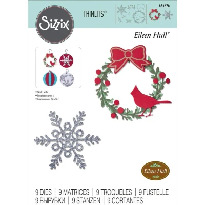 Afbeelding van Sizzix Thinlits Die Set 9PK Wreath &amp; Snowflake 665326 Eileen Hull (07 21)