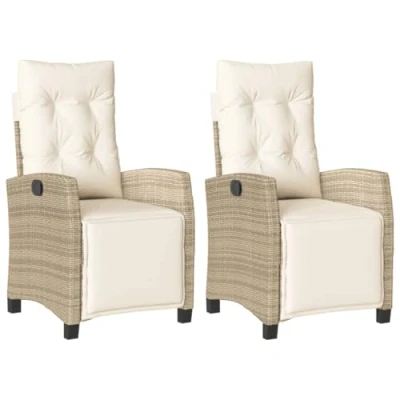 Afbeelding van Tuinstoelen 2 st verstelbaar met voetensteun poly rattan beige