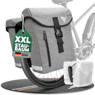 Afbeelding van MIVELO dubbele tas van gerecycled materiaal, fietstas voor bagagedrager 36 liter, bagagedragertas, compatibel met MIK &amp; Racktime adapters, (grijs)