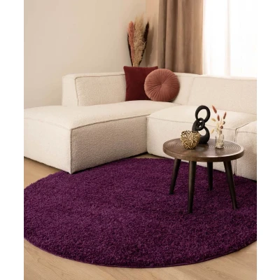 Afbeelding van Hoogpolig Tapijt/Vloerkleed Shaggy Trend Effen Rond Paars 160 Cm