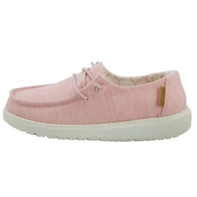 Afbeelding van Hey Dude Wendy Youth mocassinmeisje, Roze linnen katoen snoep