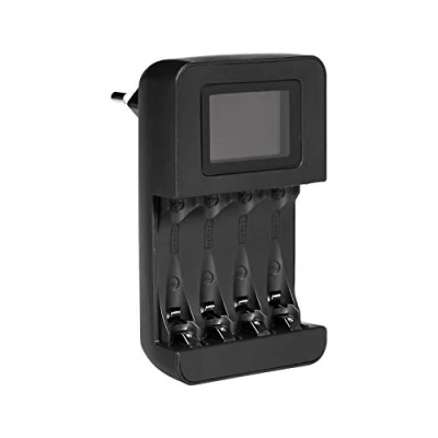 Image de Amazon Basics Chargeur de batterie numérique intelligent pour 4 piles AA AAA Noir
