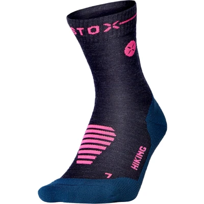 Afbeelding van Merino Hiking Compressie Wandelsokken Dames Dark Blue Pink200 3 Blauw