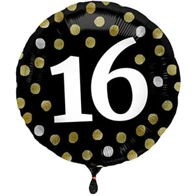 Afbeelding van Folat Folieballon Glossy Black 16 jaar 45 cm