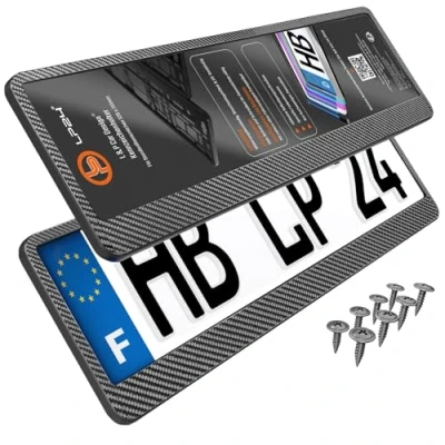 Afbeelding van Set van 2 kentekenplaathouders in carbon look, kentekenplaathouder voor auto, kentekenplaatversterker, nieuwe versie, look