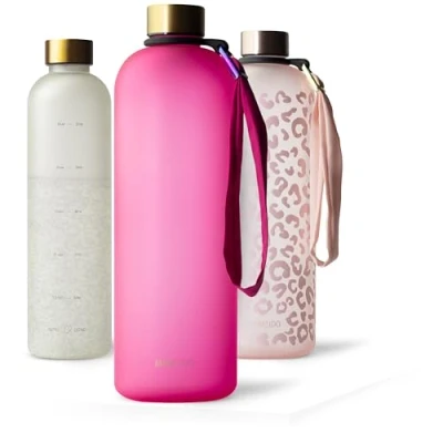 Afbeelding van MAMEIDO Drinkfles, 1,5 l, voor koolzuurhoudende dranken, vaatwasmachinebestendig, lekvrij, met tijdmarkering, waterfles, BPA vrij sport, sportschool en kantoor, waterfles (Glow