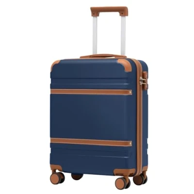 Afbeelding van COOLIFE Cabinekoffer 55 x 35 20 cm voor Ryanair vliegtuig, handbagage, cabinebagage, harde koffer met TSA slot en 4 dubbele wielen, Blauw/Bruin, wielen