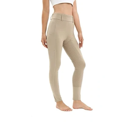 Afbeelding van Rijlegging voor dames met zak mobiele telefoon, hoge taille, stretch riemlussen, Khaki (stad)