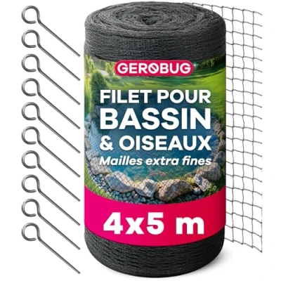 Afbeelding van GEROBUG Fijnmazig vijvernet, 4 x 5 m, weerbestendig en uv bestendig, reigerbeschermingsnet, vogelbeschermingsnet, bladeren, kippen, net