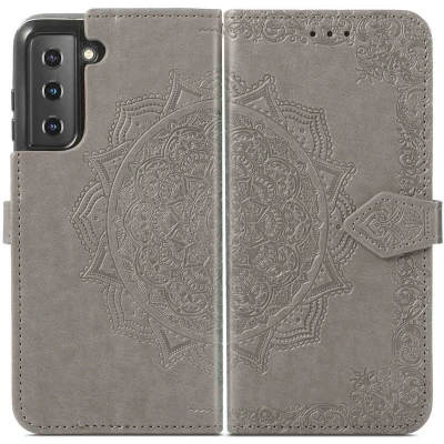 Afbeelding van iMoshion Hoesje Geschikt voor Samsung Galaxy S22 Met Pasjeshouder Mandala Bookcase Grijs