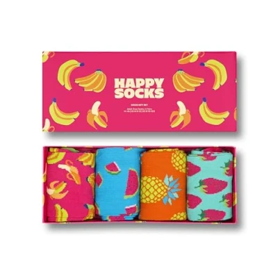 Afbeelding van Happy Socks Kleurrijke en leuke Sokken Amazon Banana Gift Box 4 stuks maat, Donker Roze, Lichtgroen, Geel, Bruin, Oranje, Lichtgeel