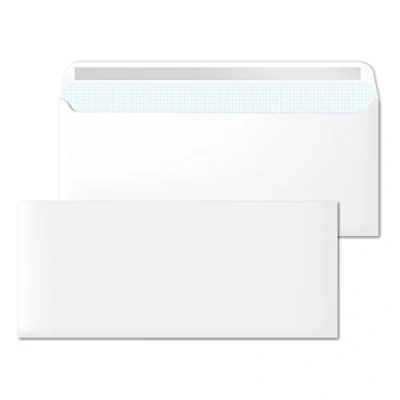 Afbeelding van 100 witte Amerikaanse papieren enveloppen zonder venster, afmetingen 225 x 115 mm, voor brieven en documenten, 90 g/m² met zelfklevende sluiting, m office