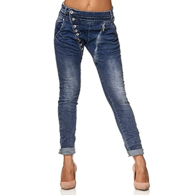 Afbeelding van Elara Dames Jeans Chunkyrayan knoopsluiting, Madrid blauw