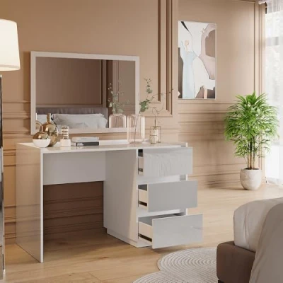 Afbeelding van Vicco Marla Toilettafel 120 cm met 3 lades Wit Hoogglans