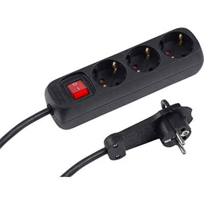 Afbeelding van Meister 7430200 stekkerdoos 3 voudig extra plat stopcontact 2 m kabel zwart IP20 binnenshuis verlichte schakelaar / met platte stekker