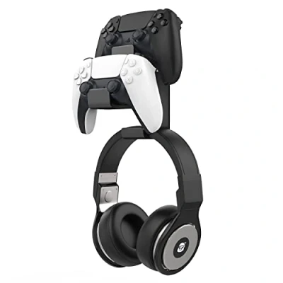 Afbeelding van MoKo Controllerhouder, dubbele gamepad en hoofdtelefoonhouder voor Xbox One, 360, PS3, PS4, PS5, PC, STEAM, Switch, wandhouder alle universele headsets, zwart