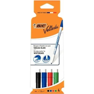 Afbeelding van Viltstift Bic Velleda 1721 whiteboard rond fijn assorti set à 4 stuks