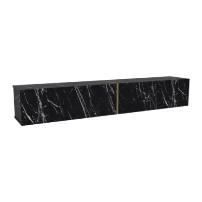 Afbeelding van Vente unique Zwevend tv meubel met 2 deurtjes Zwarte marmerlook DINOMA L 181.8 cm x H 30 D 31.7