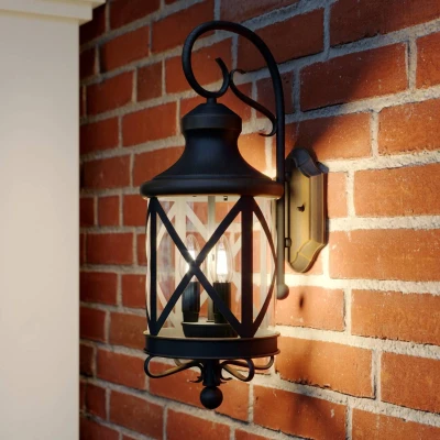Afbeelding van Lucande Wandlamp buiten 3lichts ijzer, glas H: 52.1 cm E14 roestkleurig, helder