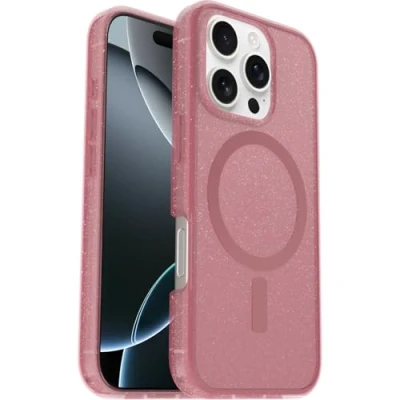 Image de OtterBox Symmetry Series Clear Coque de protection pour téléphone portable compatibilité avec MagSafe couche polycarbonate, élastomère thermoplastique (TPE) baie baies cerises (rose) Apple iPhone 16 Pro