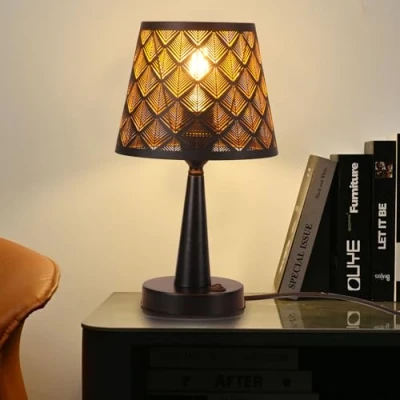 Afbeelding van TWSXTE Moderne tafellamp, zwart, E27, decoratief, bureaulamp, metaal, led lamp, nachtlampenkap, slaapkamer, met schakelaar (zonder lamp)