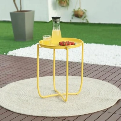 Afbeelding van Tuintafel Sandefjord bijzettafel rond metaal 53xØ40 cm geel [en.casa]