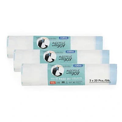 Afbeelding van Rotho Paso Afvalzakkenset, 3 rollen à 20 stuks voor l, kunststof (gerecycled PP), wit, x (40,0 30,0 16,6 cm)