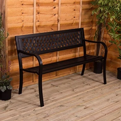 Afbeelding van Home Discount Garden Vida Tuinbank van staal, 3 zits roosterdesign, voor buiten, park, terras