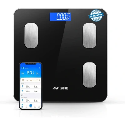 Afbeelding van Ant Esports Flora Smart Scale Digitale Badkamerweegschaal Nauwkeurig tot op 0,1kg Lichaamsgewicht en vetmonitor Spier BMI Bluetooth elektronische lichaamssamenstellingsmonitor 180kg weegvermogen Zwart