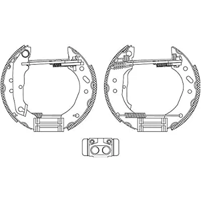 Afbeelding van HELLA Shoe Kit Pro 8DB 355 005 011 Remschijf, trommelrem Met wielremcilinder, stel element FORD: Escort 6