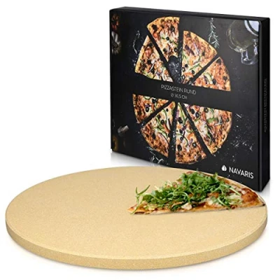 Afbeelding van Navaris pizzasteen voor oven XL Pizzabakplaat van natuursteen in de of op barbecue Inclusief receptenboek Diameter 30,5 cm