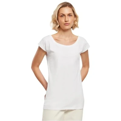 Afbeelding van Build Your Brand dames T shirt met wijde hals shirt, Wit