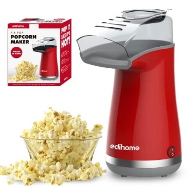 Image de Edihome, Machine a Pop Corn, Popcorn, 1200 W, Comprend une cuillère de dosage, Popcorn prêt en 2 minutes (Rouge)
