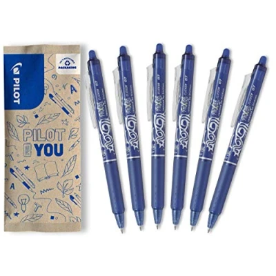 Afbeelding van Pilot Frixion Clicker Gelpen, navulbaar, met drukmechanisme en thermogevoelige inkt, blauw, medium punt, 6 stuks