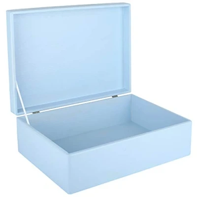 Afbeelding van Creative Deco XL Blauw Grote Houten Doos Opbergdoos 40 x 30 14 cm met Deksel Kerst, Kerstmis Cadeau