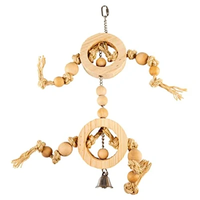 Afbeelding van Duvoplus Speelgoed Voor Dieren Vogel Houten Ringen Met Sisaltouw &amp; Kralen 55x17x3,2cm Beige 1st