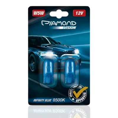 Afbeelding van 2X W5W 8500K Diamond Vision 12V Autolamp, Xenon effect, Dubbele Blister, Glazen Sokkellamp/miniwattlamp, Blauwachtig wit licht, Gelijkmatige Lichtverspreiding 360