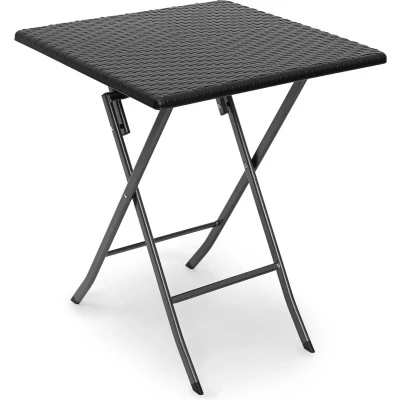 Afbeelding van Relaxdays tuintafel rotanlook opklapbare bijzettafel eettafel tuin campingtafel rond Zwart, Vierkant