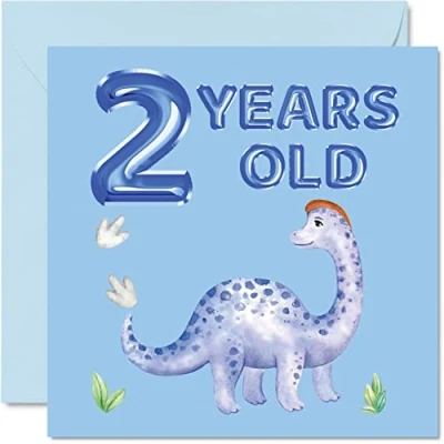 Afbeelding van 2e verjaardagskaart dinosaurus en ballonnen voor jongens van 2 jaar, verjaardagskaarten hem, 145 mm x mm, wenskaart zoon, neef, kleinzoon, kind