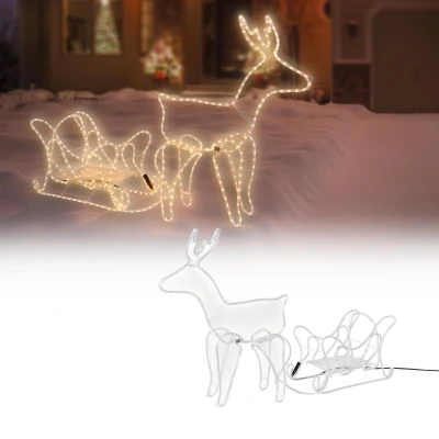 Afbeelding van 3D rendier met slee LED lichtslang 77CM hoog 504 lampjes extra warm wit licht